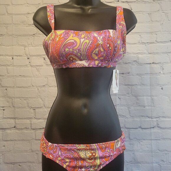 Jessica Simpson Flower Child Thick Strap Retro Bra Bikini - Picture 1 of 4
